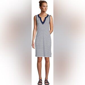 Lands End Navy White Striped Tank Dress w Pockets Sz S